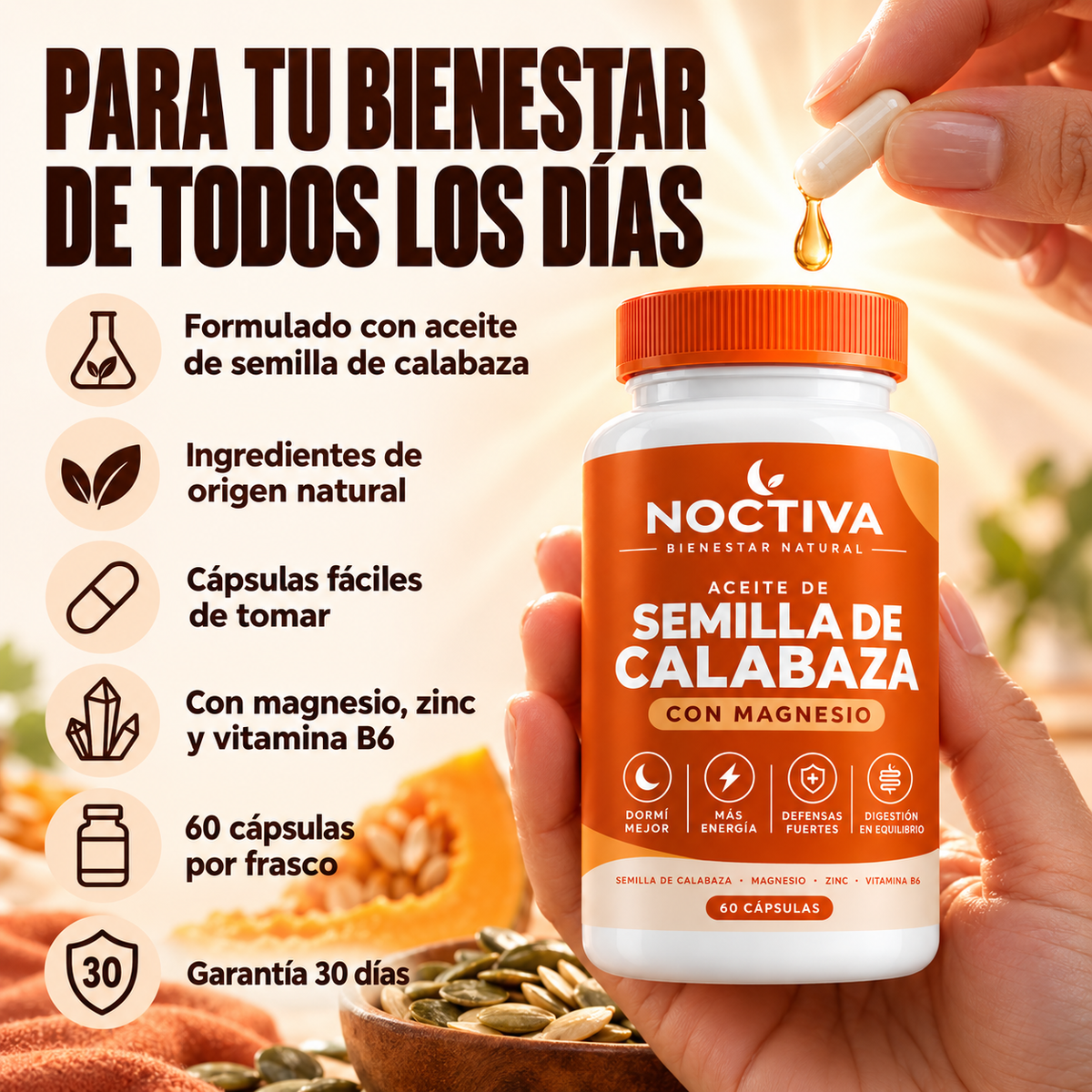 NOCTIVA™ Aceite de Semilla de Calabaza con Magnesio, Zinc y Vitamina B6