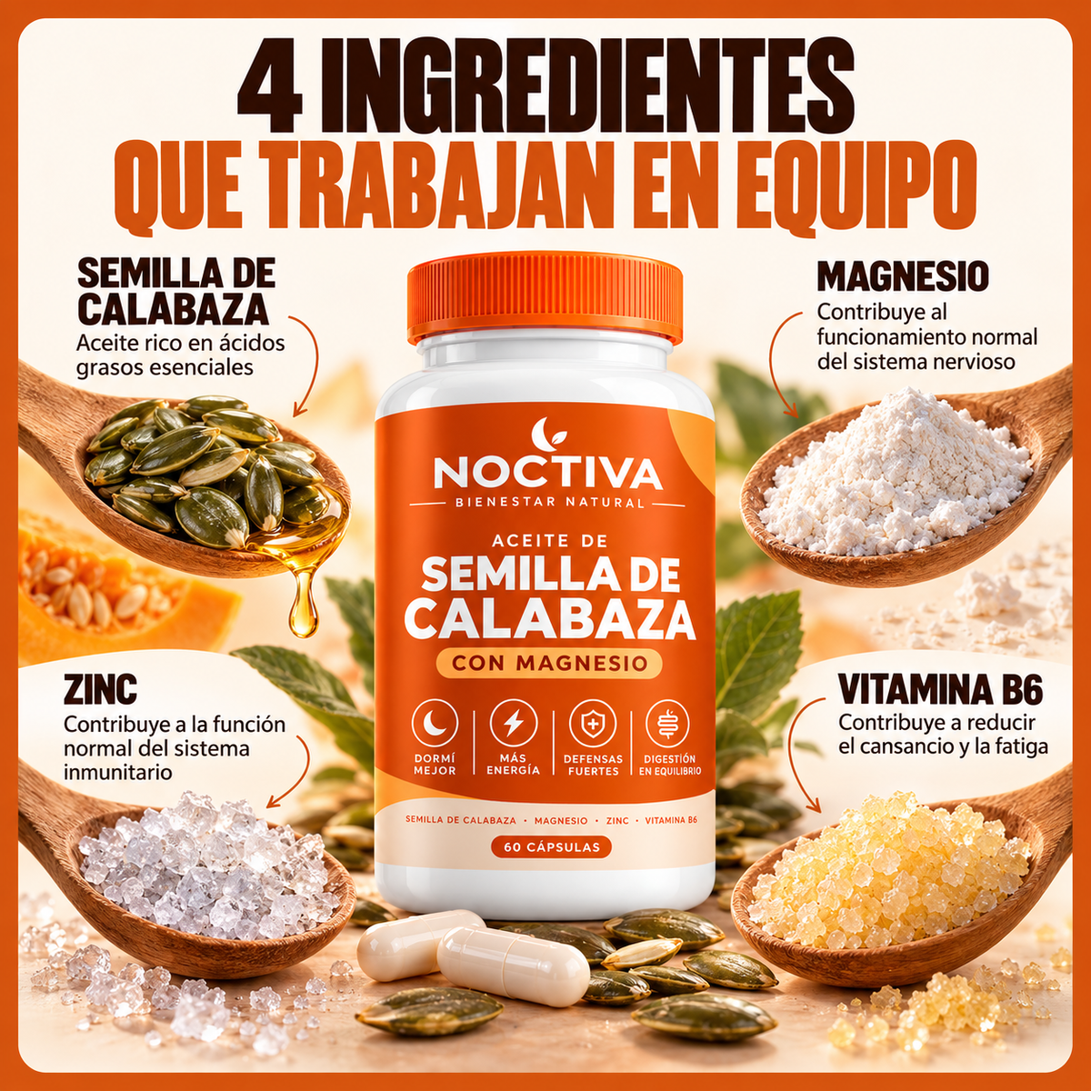 NOCTIVA™ Aceite de Semilla de Calabaza con Magnesio, Zinc y Vitamina B6